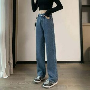 sleek highwaist denim straightleg pants youthful appeal 4262