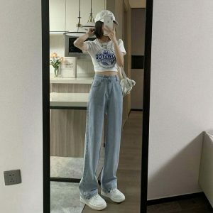 sleek highwaist denim straightleg pants youthful appeal 4361