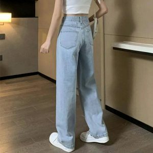 sleek highwaist denim straightleg pants youthful appeal 4822