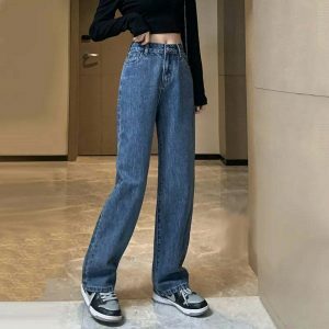 sleek highwaist denim straightleg pants youthful appeal 8962