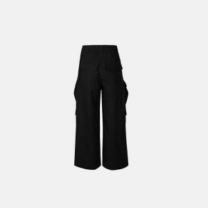 sleek mid waist cargo pants black & versatile streetwear 7302