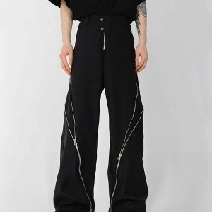 sleek side zipper pants in solid color   urban minimalist 2595