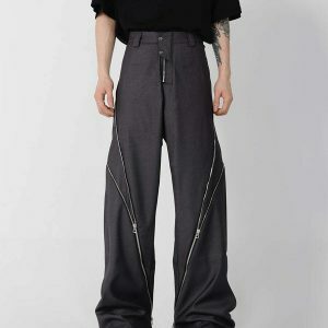 sleek side zipper pants in solid color   urban minimalist 4389