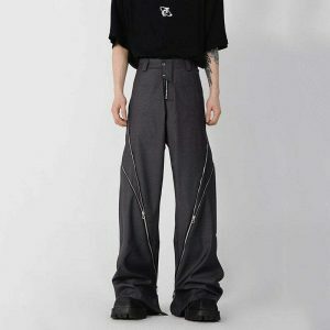 sleek side zipper pants in solid color   urban minimalist 4978