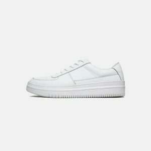 sleek white leather sneakers breathable & chic comfort 4768