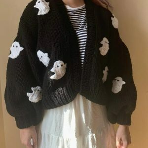 spooky embroidered ghost cardigan sweater chic halloween vibes 2484