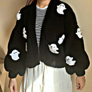 spooky embroidered ghost cardigan sweater chic halloween vibes 4309