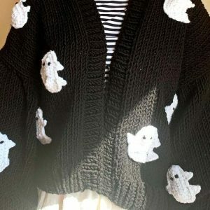 spooky embroidered ghost cardigan sweater chic halloween vibes 8781