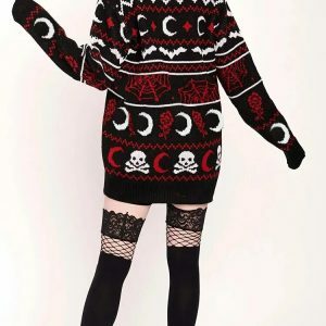 spooky moon skull sweater youthful & edgy pattern 3381