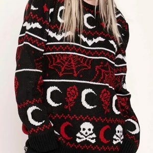 spooky moon skull sweater youthful & edgy pattern 6606