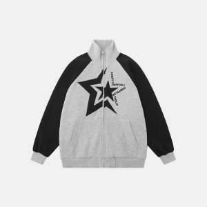 star embroidered zip up jacket iconic & youthful style 4071