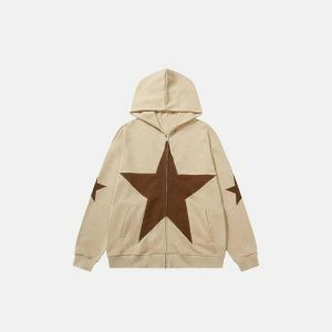 star graphic patch hoodie   youthful & dynamic streetwear 8900