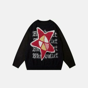 star graphic sweater colorful & youthful knit design 2521