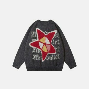 star graphic sweater colorful & youthful knit design 6608