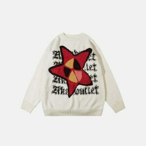 star graphic sweater colorful & youthful knit design 6992