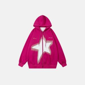 star oversized zip up hoodie   youthful urban streetwear icon 5138