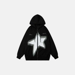 star oversized zip up hoodie   youthful urban streetwear icon 8142