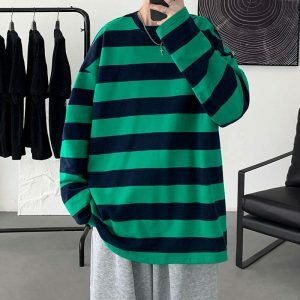 striped oversized tee bold long sleeves youthful appeal 5473