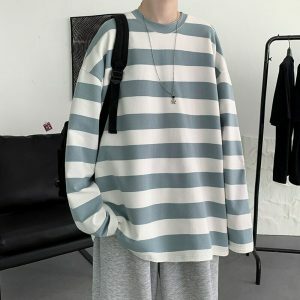 striped oversized tee bold long sleeves youthful appeal 8955