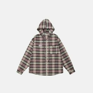 striped plaid hoodie long sleeve youthful streetwear 3394