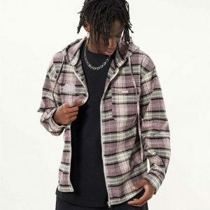 striped plaid hoodie long sleeve youthful streetwear 3778