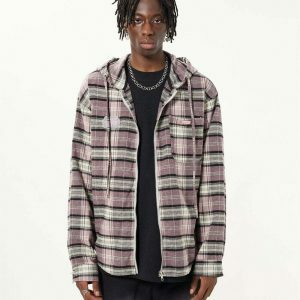striped plaid hoodie long sleeve youthful streetwear 8483