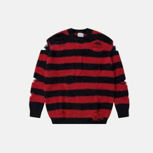 striped ripped knit sweater dynamic urban appeal 1866