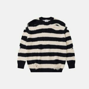 striped ripped knit sweater dynamic urban appeal 3714