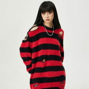 striped ripped knit sweater dynamic urban appeal 7426