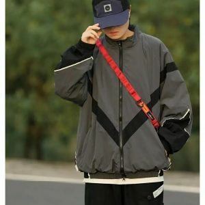 striped windbreaker jacket   dynamic urban style & youthful appeal 3704