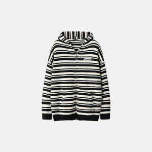 striped zip up hoodie sweater youthful & loose fit 3281