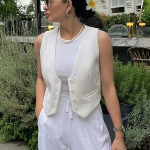 summer chic polyester vest for women   sleek & vibrant 2708