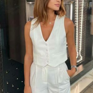summer chic polyester vest for women   sleek & vibrant 8411