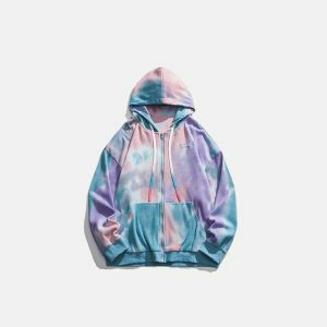 trendy tie dye hoodie zip up youthful streetwear appeal 3432