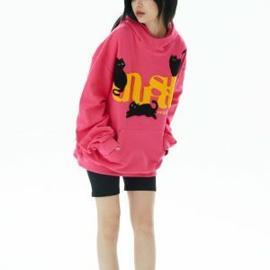 unusual cat graphic hoodie   youthful & dynamic design 4722