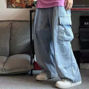 urban baggy cargo denim pants   sleek & youthful style 4648