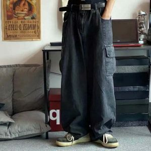 urban baggy cargo denim pants   sleek & youthful style 6206