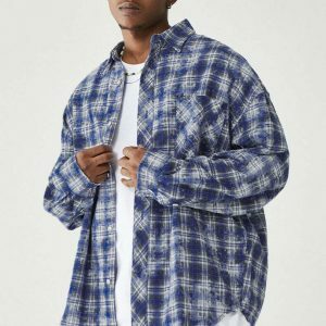 urban brushed check shirt in blue plaid   chic & timeless 4933