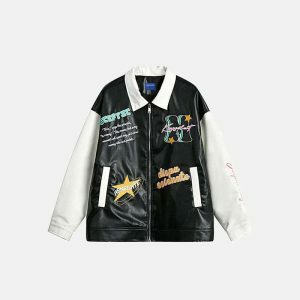 urban chic pu leather varsity jacket motorcycle edge 8690