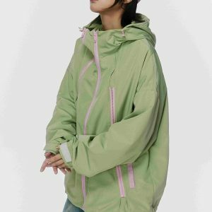 urban green zip up jacket sleek design & versatile wear 6828