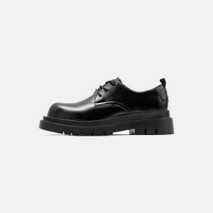 versatile black leather shoes casual & sleek design 6436