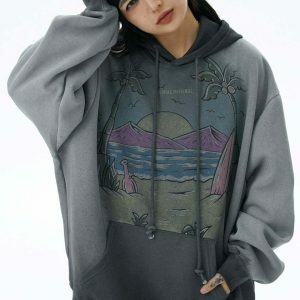 vintage beach hoodie oversized graphic   urban chic 1279