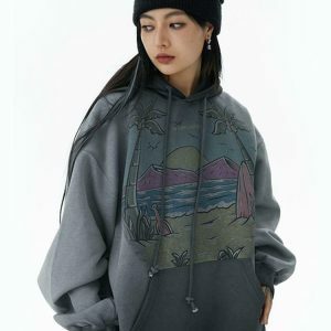 vintage beach hoodie oversized graphic   urban chic 4502