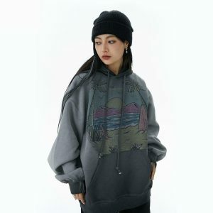 vintage beach hoodie oversized graphic   urban chic 7194