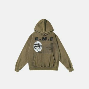 vintage eyes graphic hoodie washed look & urban appeal 5430