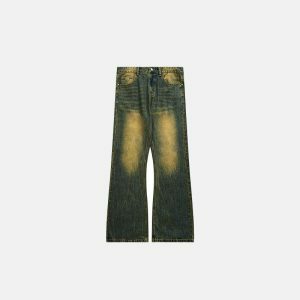 vintage flare denim pants washed look & youthful edge 2285