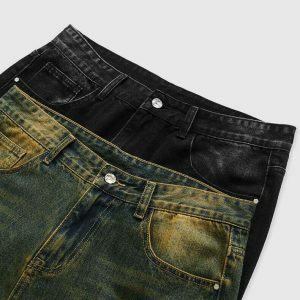 vintage flare denim pants washed look & youthful edge 6407