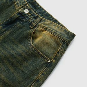 vintage flare denim pants washed look & youthful edge 7674