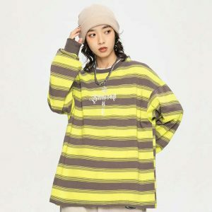 vintage gothic stripe sweatshirt   edgy & youthful style 2804