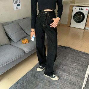 vintage high waist jeans sleek black denim urban classic 5989